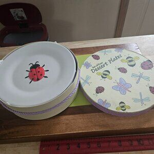 dessert appetizer 8 inch plates with bug designs ladybug,bee,butterfly dragonfly